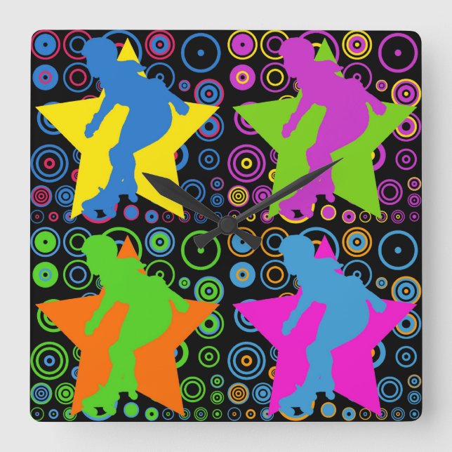 Pop Art Women's Roller Derby Square Wall Clock (Front)