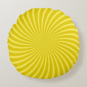 Pop art yellow background, retro comic rays illus round cushion