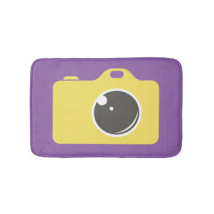 Pop Art Yellow Camera Purple Bath Mat
