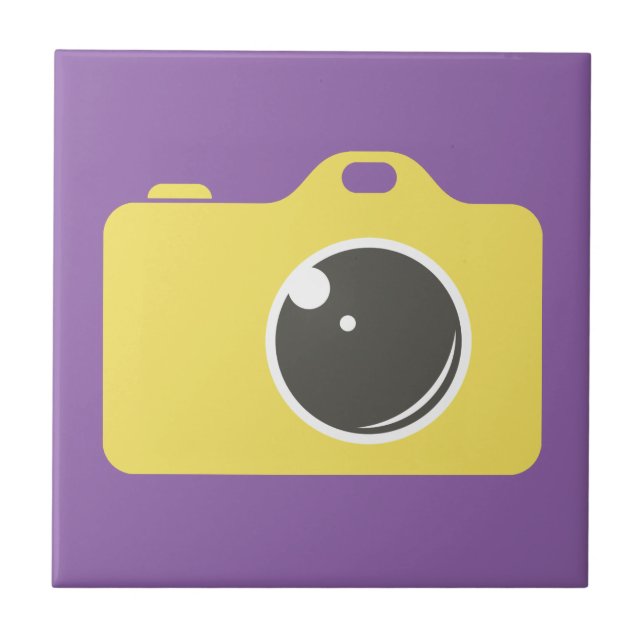 Pop Art Yellow Camera Purple Ceramic Tile (Front)