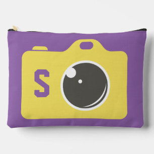 Pop Art Yellow Camera Purple Monogram Accessory Pouch
