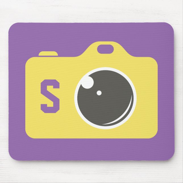 Pop Art Yellow Camera Purple Monogram Mouse Pad (Front)