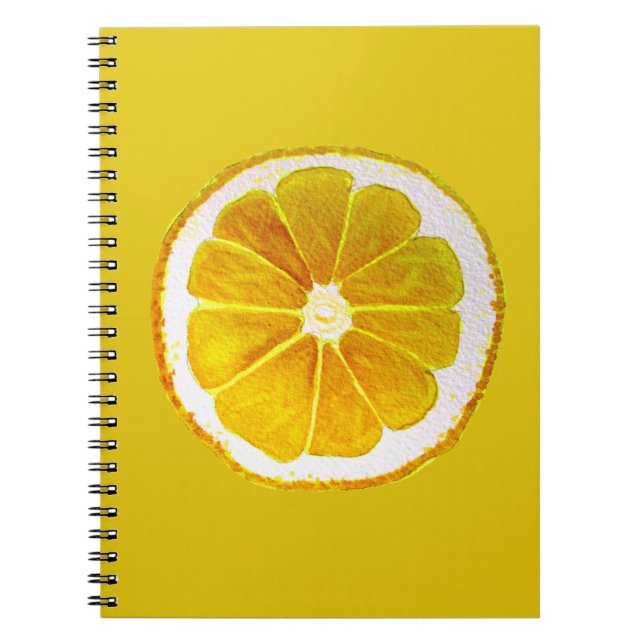 Pop art yellow lemon fruit original watercolour notebook (Front)