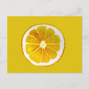 Pop art yellow lemon fruit original watercolour postcard