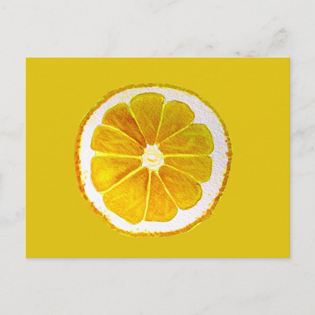 Pop art yellow lemon fruit original watercolour postcard (Front)