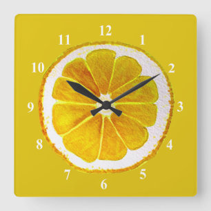 Pop art yellow lemon fruit original watercolour square wall clock
