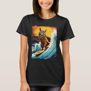 Pop Art Zoo Vintage Bird Horned Owl Surfing T-Shirt