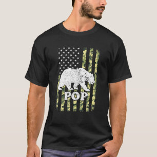 Pop Bear Camping Hiking Camouflage USA American Fl T-Shirt