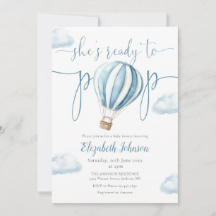 Pop Blue Balloon Boy QR Code Photo Baby Shower Invitation