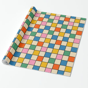Pop Check Colorful Retro Modern Checked Pattern Wrapping Paper