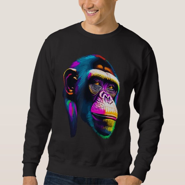 Pop Chimpanzee Chimp Animal Monkey Face Ape Monkey Sweatshirt (Front)