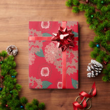 Pop ChristmasFlowerBurst Wrapping Paper Red Green