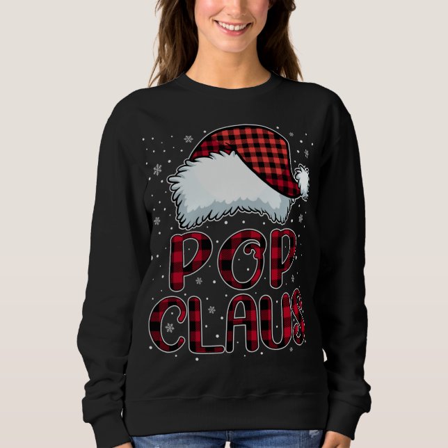 Pop Claus Merry Christmas Buffalo Plaid Red Santa  Sweatshirt (Front)