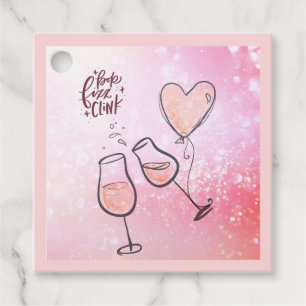 Pop Clink Fizz Custom Wine Glass Heart Balloon Favour Tags