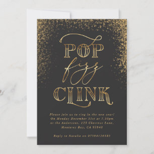 pop clink fizz gold holiday party invitation