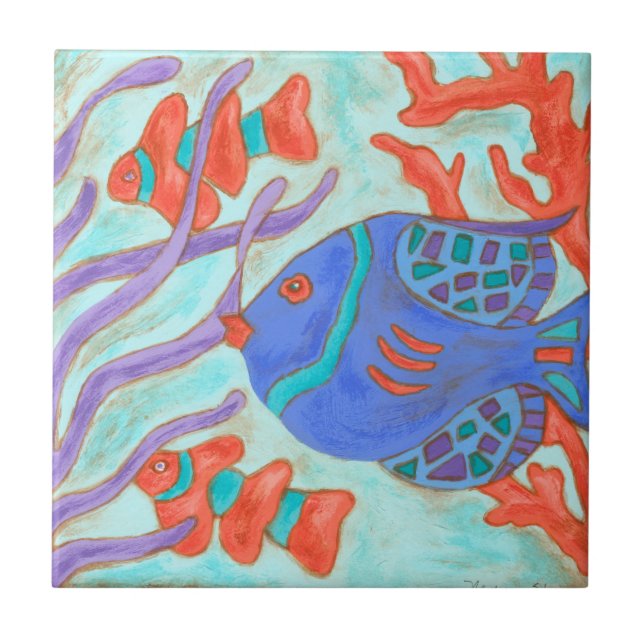 Pop-Coloured Fish Ceramic Tile (Front)