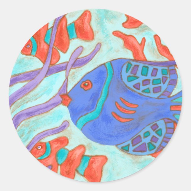 Pop-Coloured Fish Classic Round Sticker (Front)