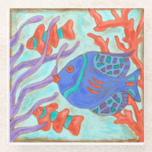 Pop-Coloured Fish Glass Coaster