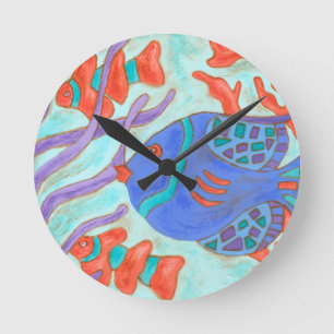 Pop-Coloured Fish Round Clock