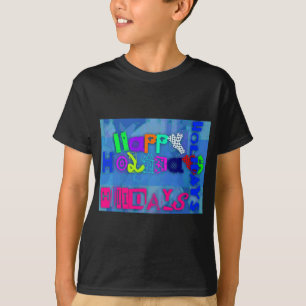 Pop Colourful Happy Holidays Black Kids Tee