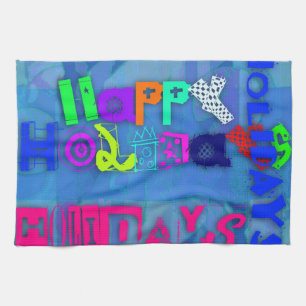 Pop Colourful Happy Holidays Kitchen Towel
