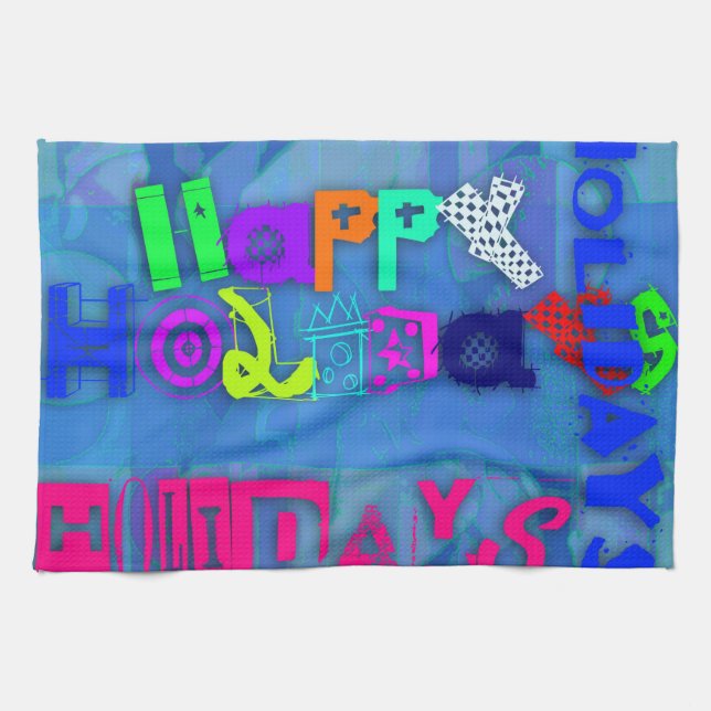 Pop Colourful Happy Holidays Kitchen Towel (Horizontal)
