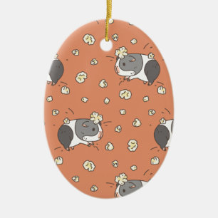 Pop Corning Guinea Pig Pattern in Orange Ceramic Ornament