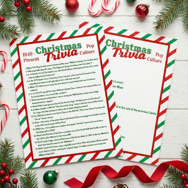 Pop Culture Christmas Trivia Game Sheet (Pop Culture Christmas Trivia Game Sheet)