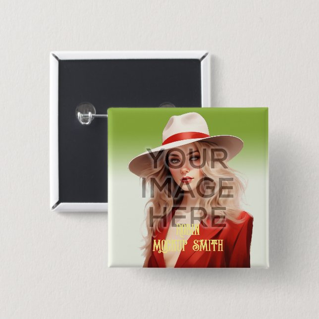 Pop Culture Signable Photo Personalised Custom Sq. 15 Cm Square Badge (Front & Back)