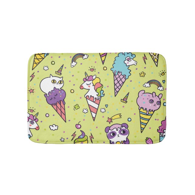 Pop Cute Ice Cream: Animal Pattern Bath Mat (Front)