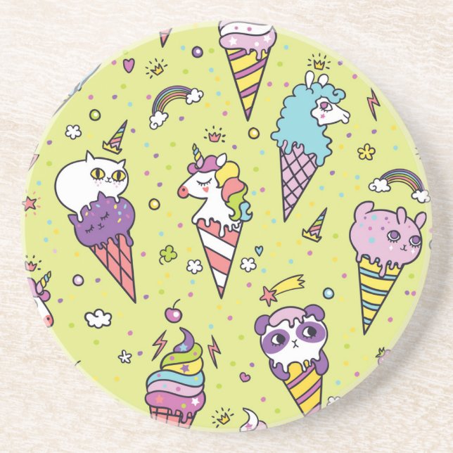 Pop Cute Ice Cream: Animal Pattern Coaster (Front)