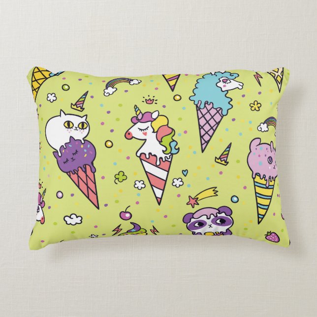 Pop Cute Ice Cream: Animal Pattern Decorative Cushion (Front)