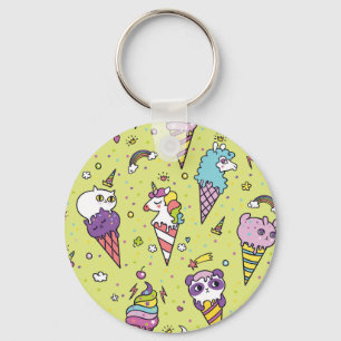 Pop Cute Ice Cream: Animal Pattern Key Ring