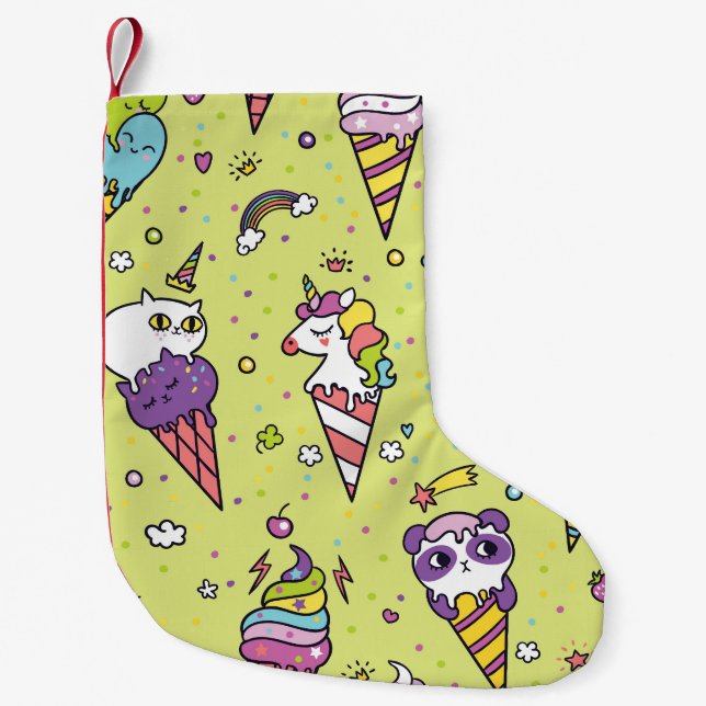 Pop Cute Ice Cream: Animal Pattern Small Christmas Stocking (Front)