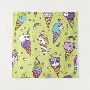 Pop Cute Ice Cream: Animal Pattern Tapestry