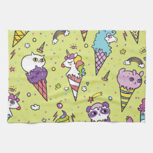Pop Cute Ice Cream: Animal Pattern Tea Towel