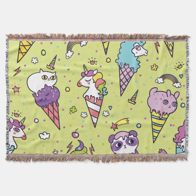 Pop Cute Ice Cream: Animal Pattern Throw Blanket (Front)