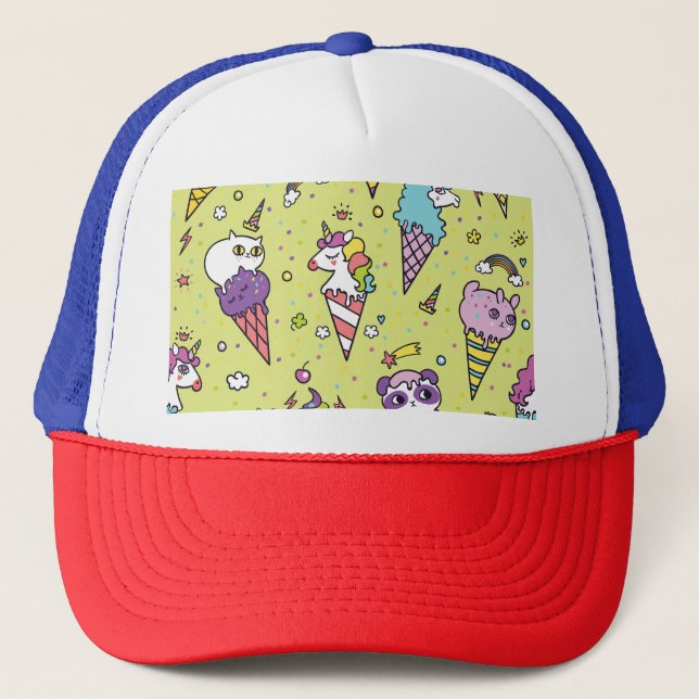 Pop Cute Ice Cream: Animal Pattern Trucker Hat (Front)