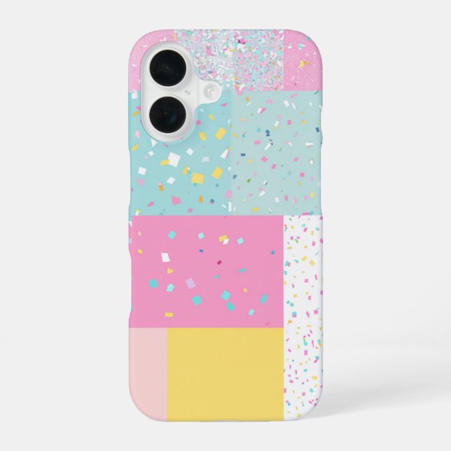 Pop Cute Patchwork Terrazzo Pattern iPhone 16 Case (Back)