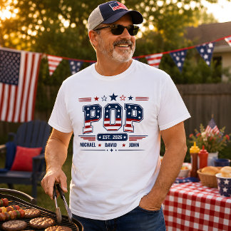 Pop Est 2026 USA Patriotic Flag Custom Kids Name T-Shirt