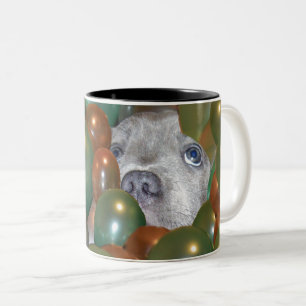 Pop Fest: Funny Staffy Puppy In The Balloons, Two-Tone Coffee Mug