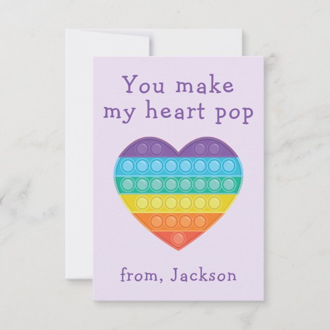 Pop fidget classroom valentine lavendar note card (Front)