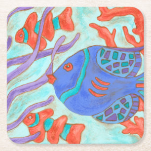 Pop Fish Square Paper Coaster