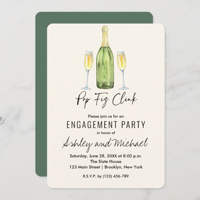 Pop Fiz Champagne Engagement Party Invitation (Front/Back)