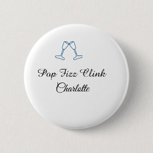Pop fizz clink blue champagne bottle new year 6 cm round badge