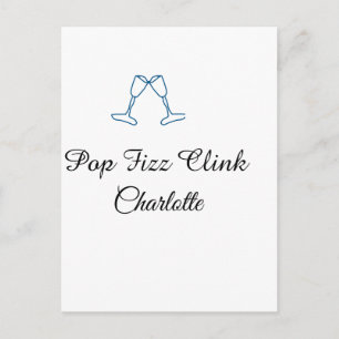Pop fizz clink blue champagne bottle new year postcard