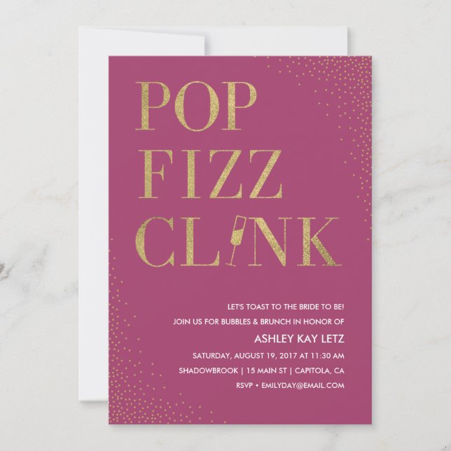 Pop Fizz Clink Bridal Shower Brunch Invitation (Front)