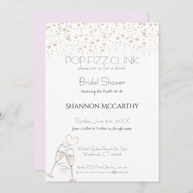 Pop Fizz Clink Bridal Shower Inviation Invitation (Front/Back)