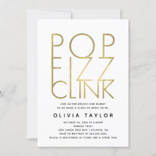 Pop Fizz Clink Bridal Shower Invitation, Faux Gold Invitation