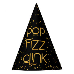 Pop Fizz Clink Elegant Typography Confetti Party Hat